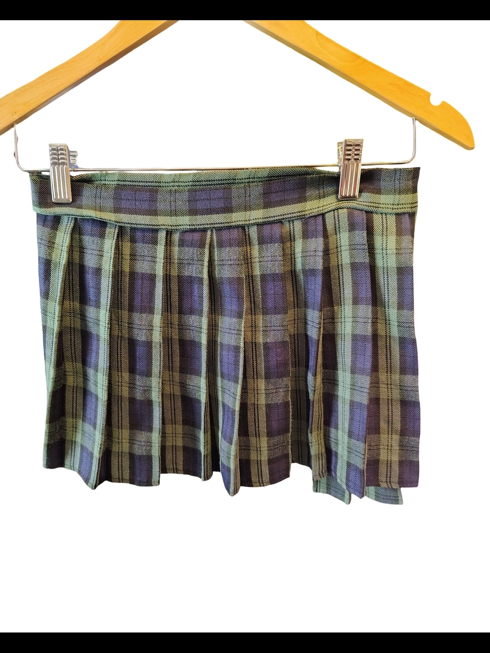 Amazon Plaid Pleated Mini Skirt in Green and Purple